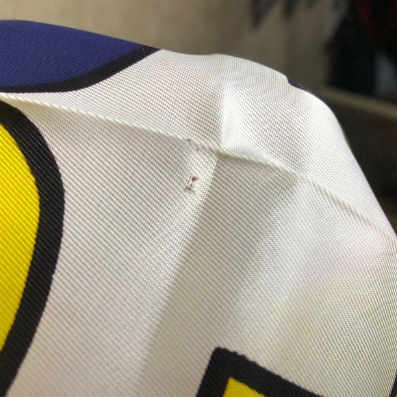 Vintage P St. Hilaire Paris Graphic Scarf Yellow Blue 14 x 54 - Picture 6 of 8